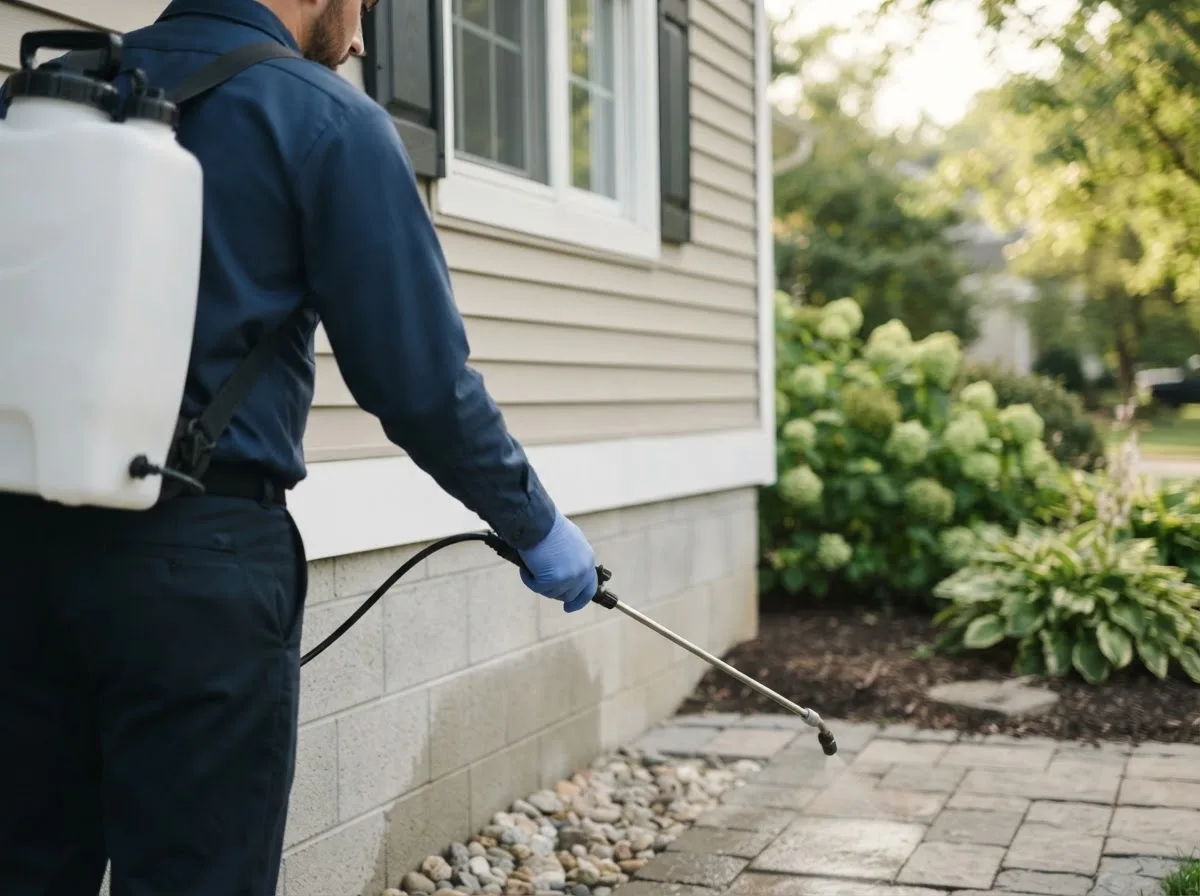 Pest control technician inspecting a home in Litchfield, IL